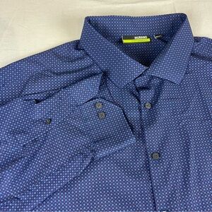Murano Performance Mens Shirt 3XB  Long Sleeve  Blue With Red Geometric AOP